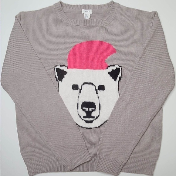 Forever 21 Ugly Christmas Sweater Graphic Bear With Hat Size Large - Picture 1 of 7